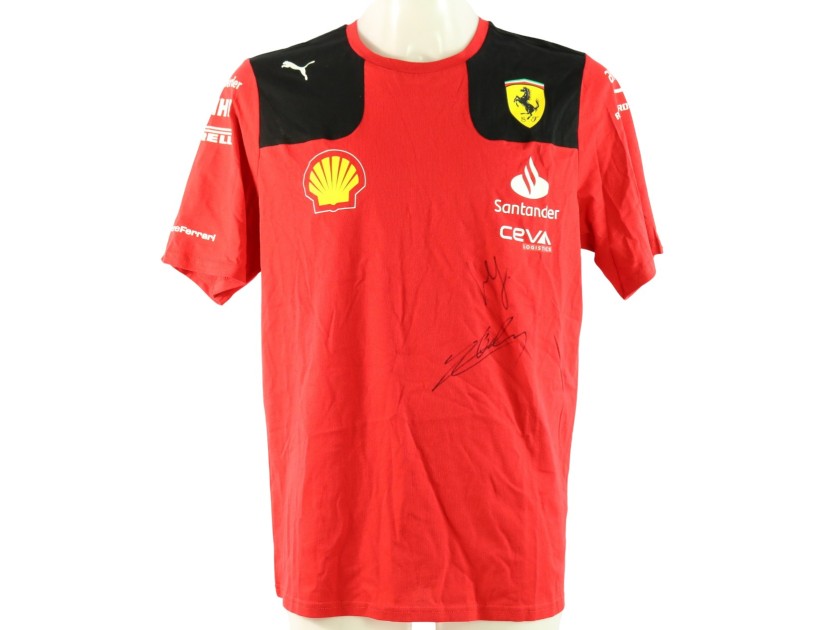 Scuderia Ferrari Official T-Shirt, 2023 - Signed by Carlos Sainz and Charles Leclerc