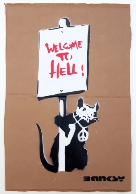"Welcome to Hell!" Recycled Cardboard by Banksy (Attributed)