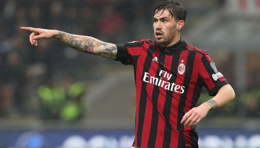 Romagnoli's Unwashed Match-Worn Milan-Inter Shirt with Special Patch
