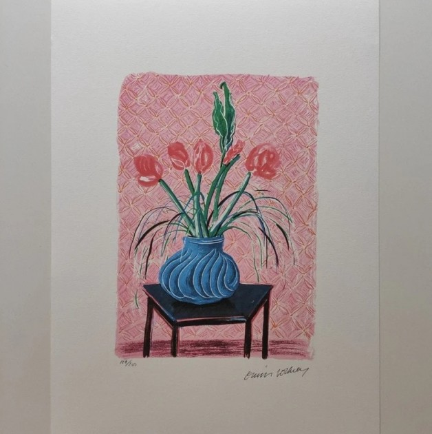 "Amaryllis in Vase" Lithograph Signed by David Hockney