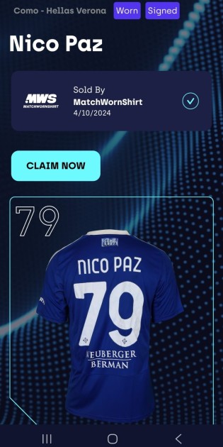 Nico Paz's Como Signed Match Worn Shirt vs Hellas Verona