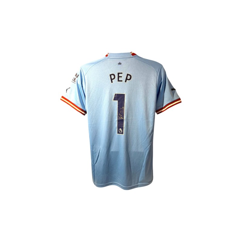 Maglia replica firmata di Pep Guardiola Manchester City 2022/23