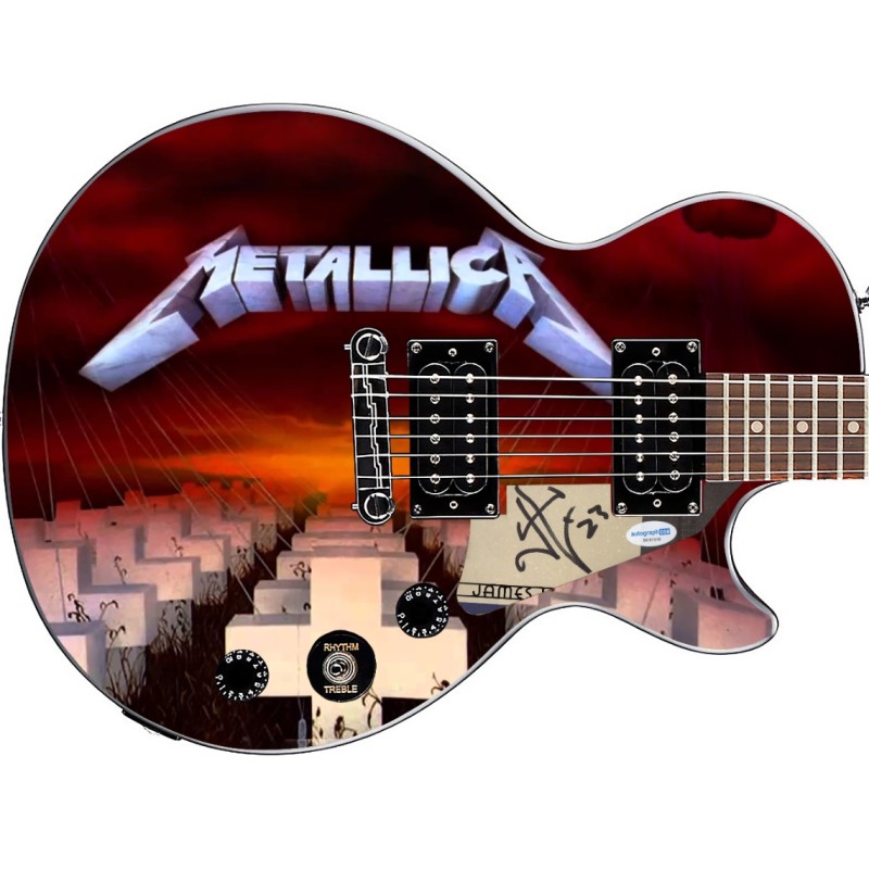 James Hetfield dei Metallica firma una chitarra grafica Epiphone personalizzata