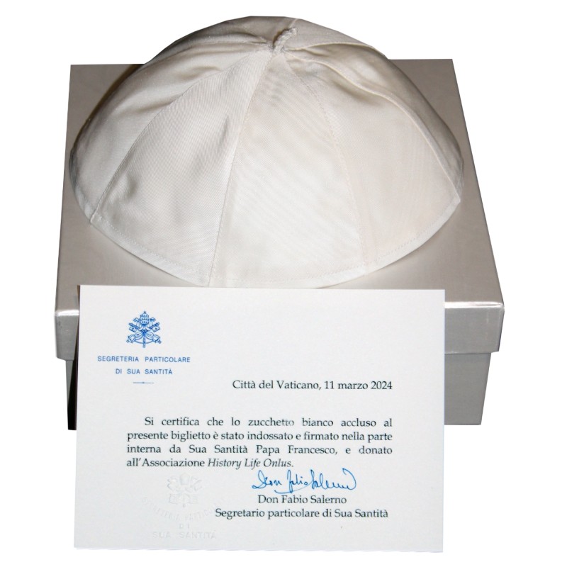 Skull Cap Worn and Signed by Pope Francis