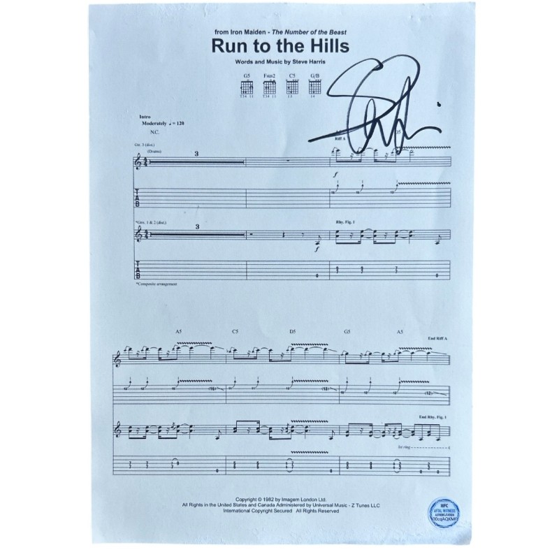 Steve Harris of Iron Maiden Signed Sheet Music