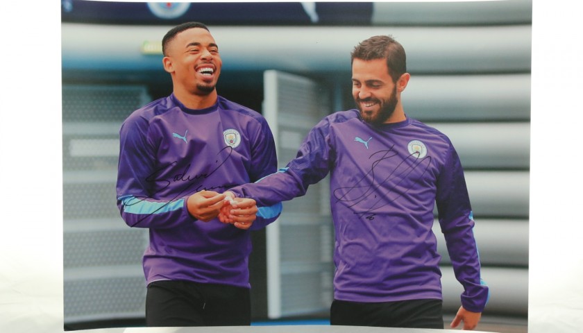 "Manchester City's Gabriel Jesus & Bernardo Silva in Training" Signed Picture
