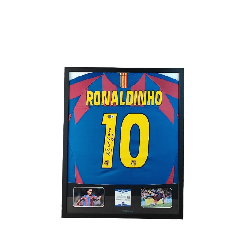 Ronaldinho's FC Barcelona Signed Shirt in a Deluxe High-Quality Frame