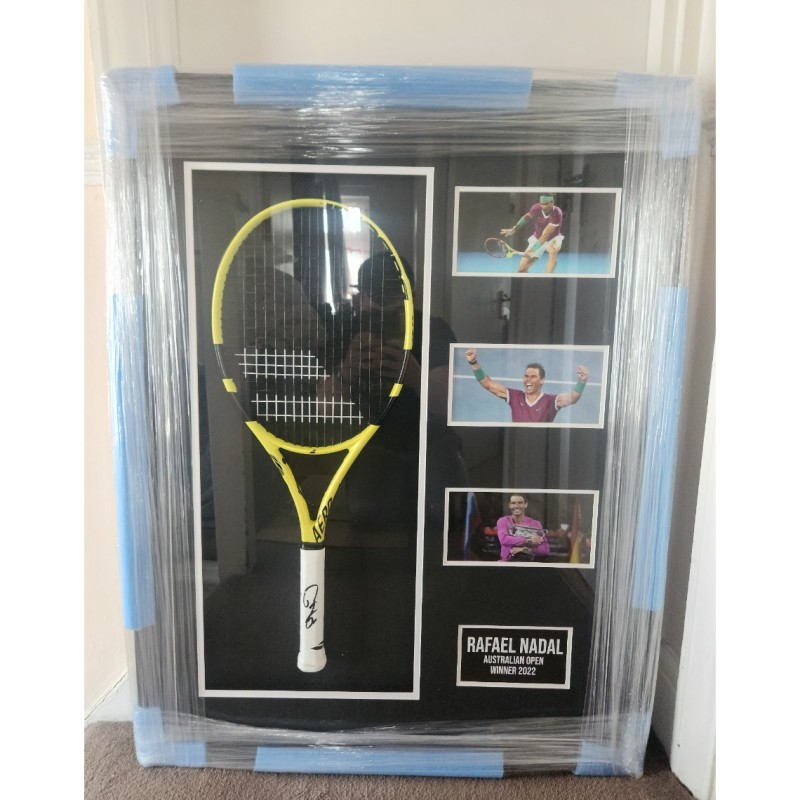 Rafael Nadal Signed and Framed Babolat Aeropro Tennis Racket