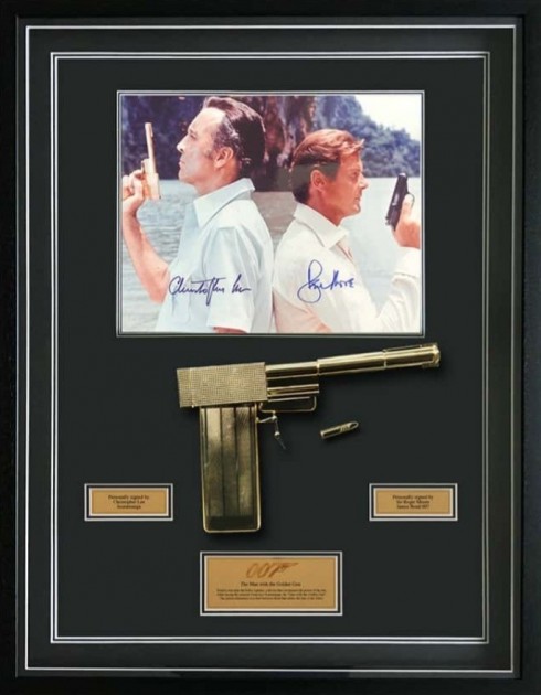 Roger Moore and Christopher Lee Signed The Man with the Golden Gun Display