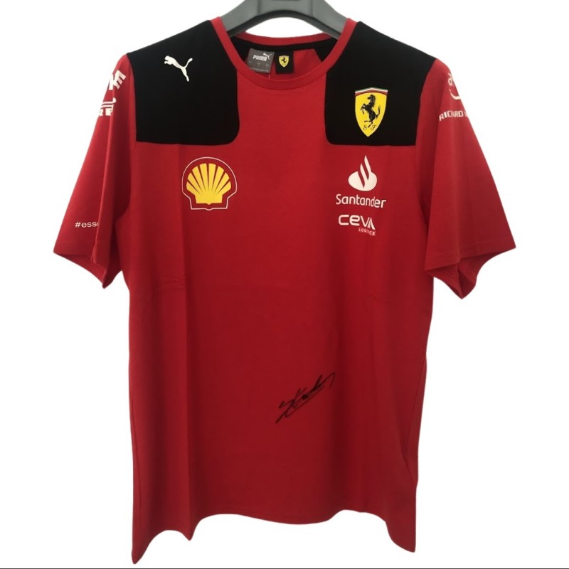 T-shirt ufficiale Leclerc Scuderia Ferrari, 2023 - Autografata