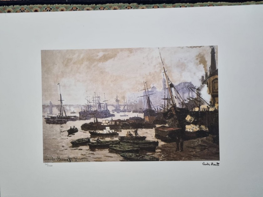 "Boats in the Pool of London" Lithograph by Claude Monet - Signed