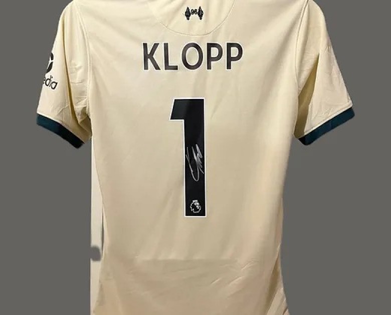 Maglia "away" Jürgen Klopp Liverpool, 2021/22 - Autografata e incorniciata