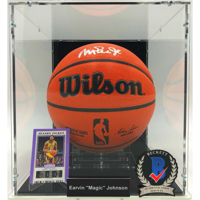 Magic Johnson Signed NBA Basketball with Display