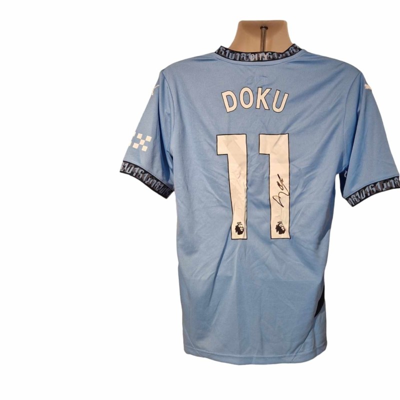 Replica maglia firmata da Jeremy Doku del Manchester City 2024/25