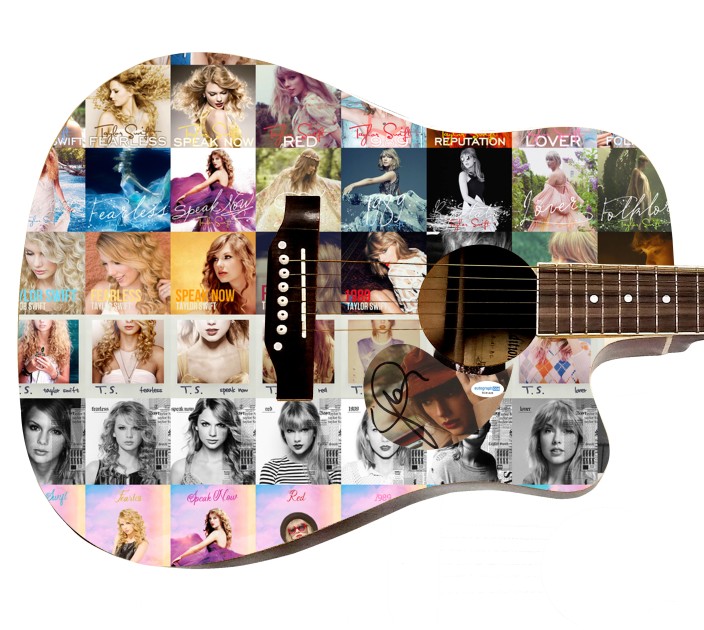 Chitarra grafica acustica personalizzata "Echoes Of Time" firmata da Taylor Swift