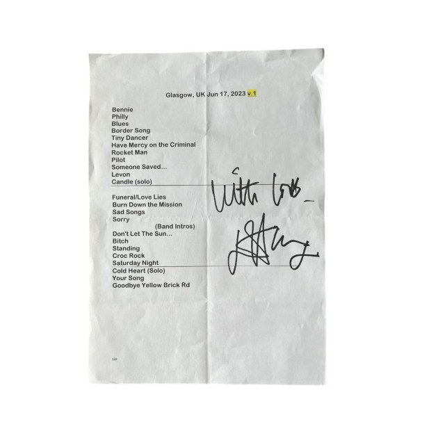 Elton John Signed Glasgow 17th June 2023 Setlist 