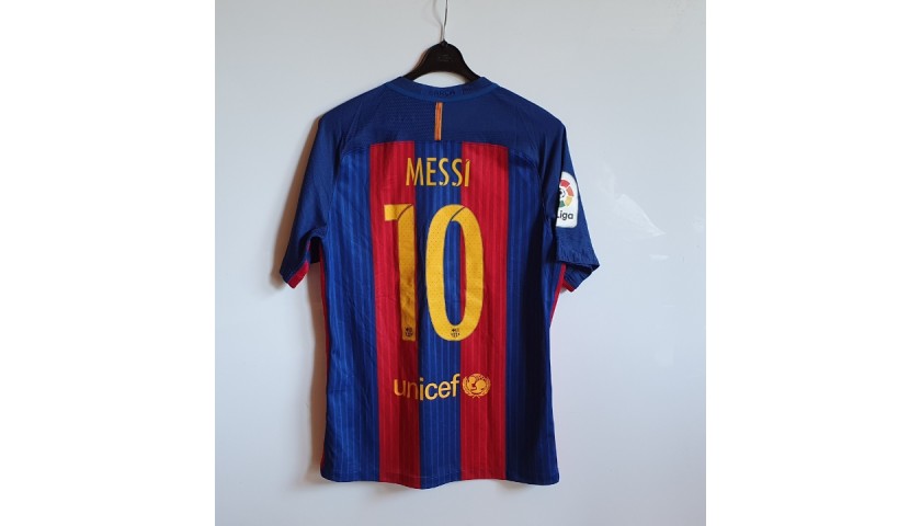 Messi's FC Barcelona Wembley 25 Match Shirt - CharityStars