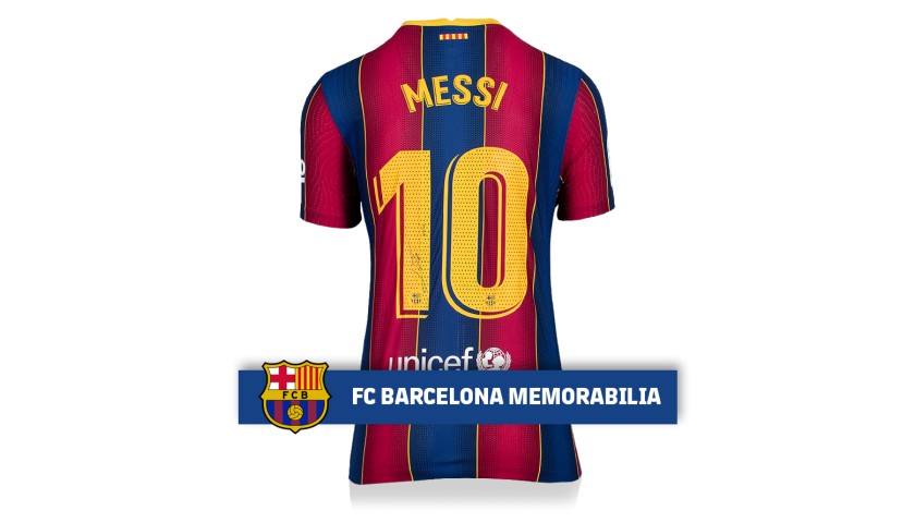 Messi's FC Barcelona Signed and Framed Shirt - CharityStars