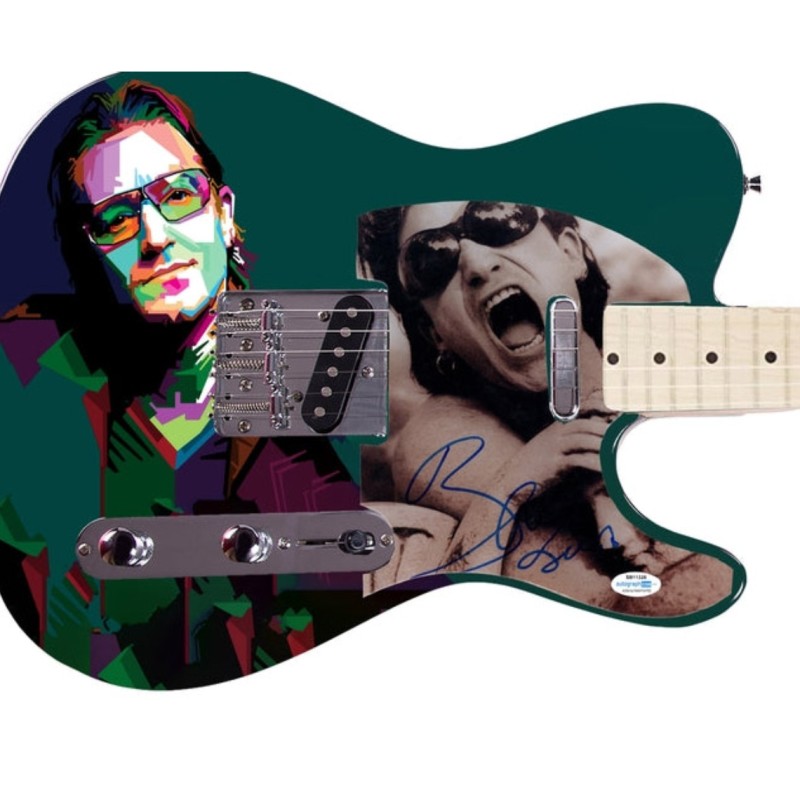 Bono of U2 Signed Pickguard on a Custom Fender Guitar