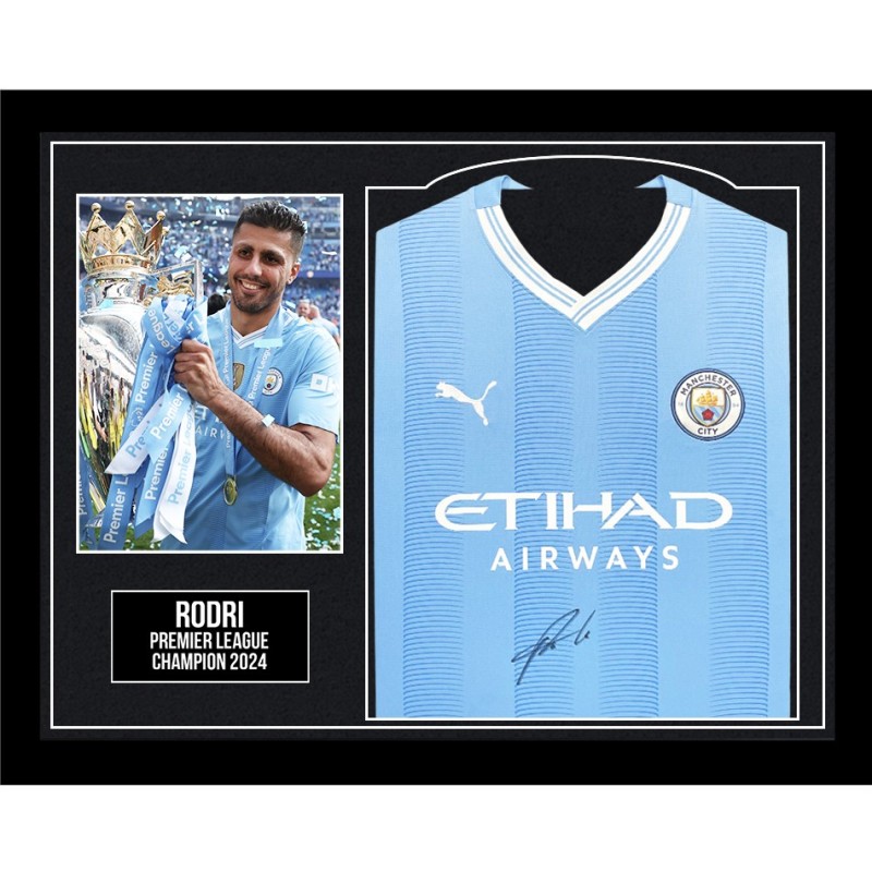 Rodri's Manchester City Premier League Champion 2024 Signed and Framed Shirt