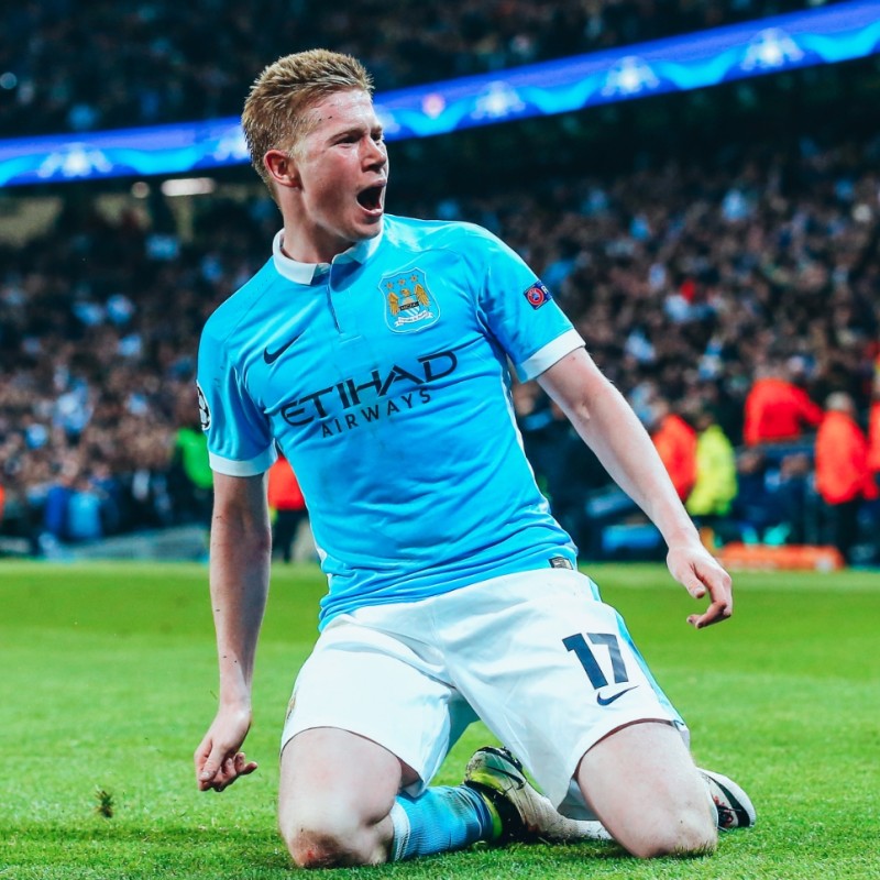 Signed Kevin De Bruyne Photograph, Under The Lights at the Etihad v Paris Saint-Germain 2015/16 Season
