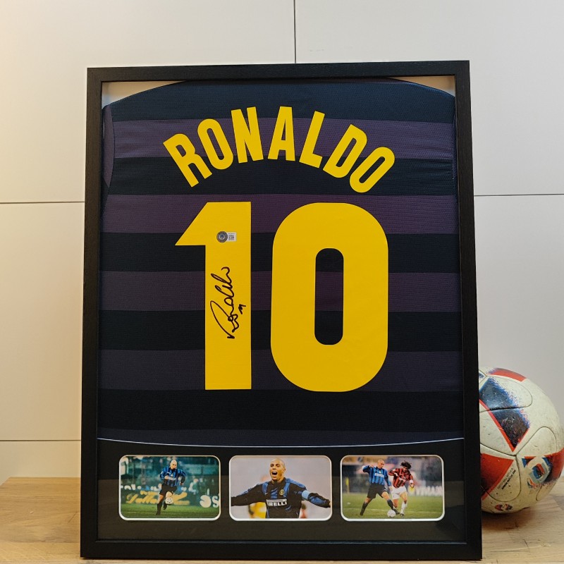 Ronaldo Nazario's Inter Milan 1997/1998 Signed And Framed Away Shirt