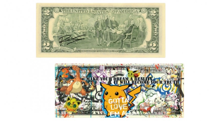 "Pokemon" Gotta Love 'Em All - Original Two-Dollar Bill Signed by Rency