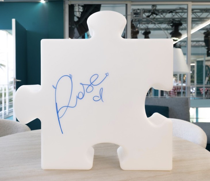 Puzzle designer lamp autographed by Rose Villain