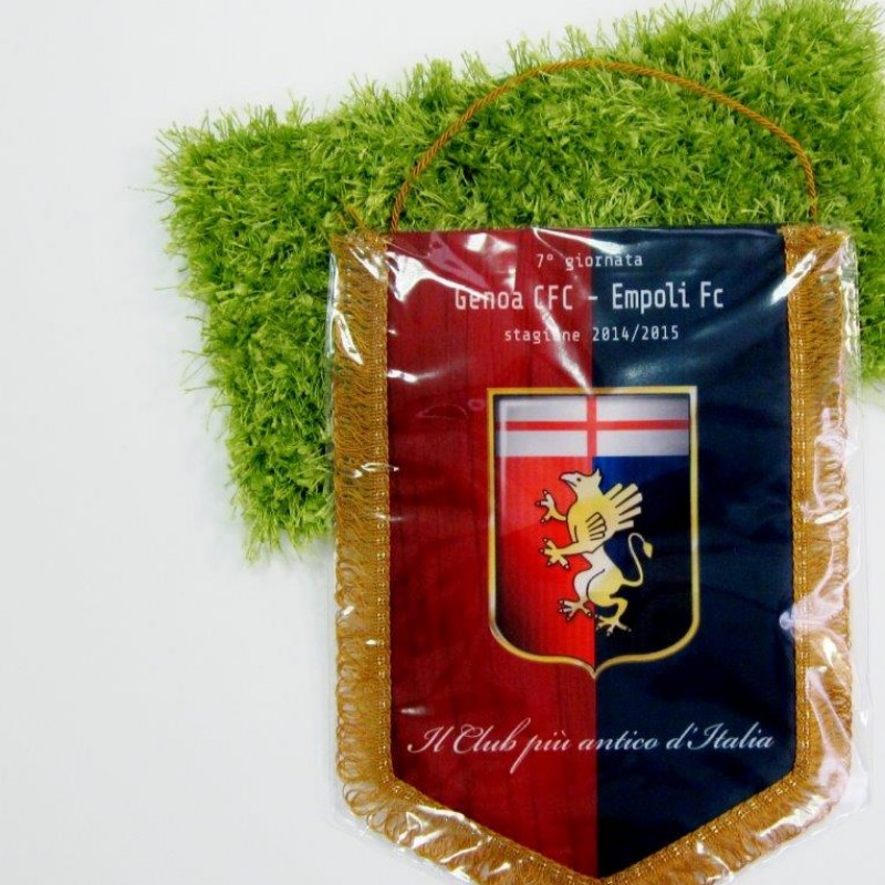 Genoa official pennant, swapped by Captains, Genoa-Empoli Serie A 2014/2015 - signed by players