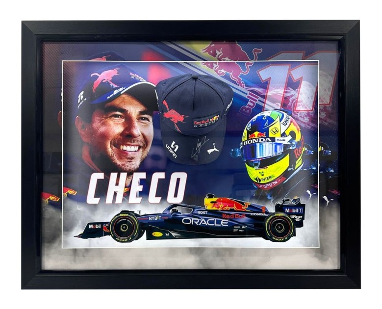 Sergio Pérez Signed and Framed Red Bull Cap with LED