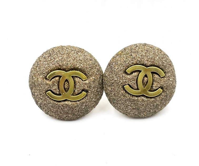 Chanel Gold CC Brown Stone Clip on Earrings