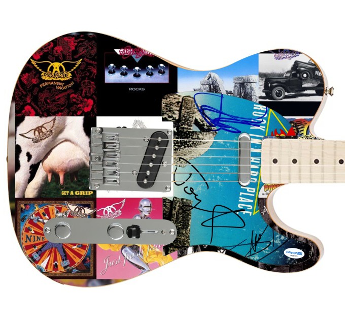 Chitarra grafica Fender Tele degli Aerosmith firmata "Chronicles of Rock" Custom 1/1