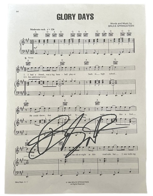 Bruce Springsteen Signed Glory Days Sheet Music