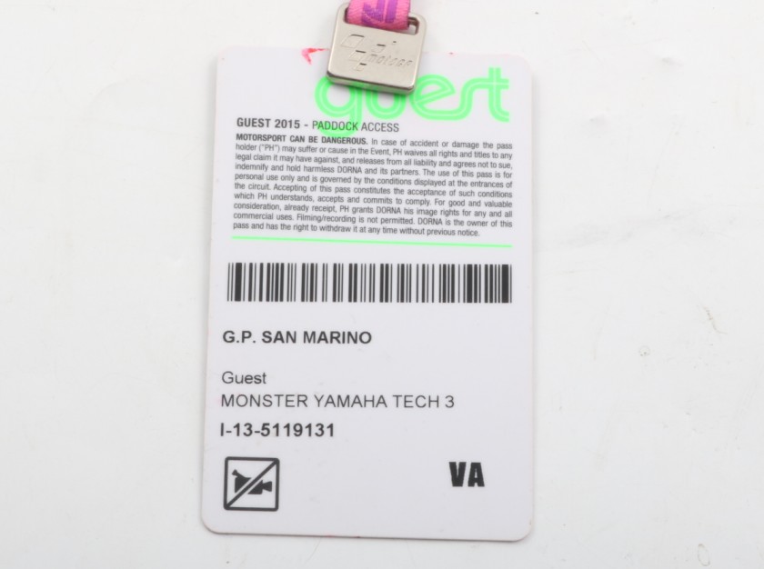 Misano World Circuit Pass Paddock, signed by Valentino Rossi