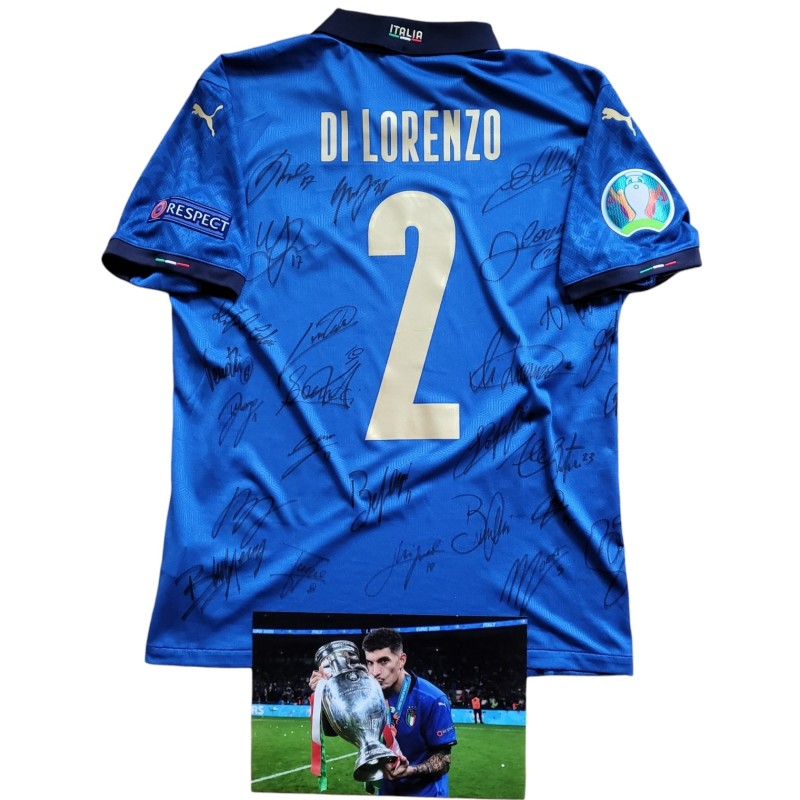 Di Lorenzo's Spain vs Italy Issued Shirt, Euro 2020 Semi-Finals - Signed by the Team