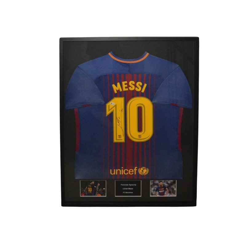 Lionel Messi's FC Barcelona 2017/18 Signed And Framed Shirt