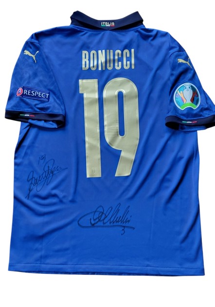 Bonucci's Issued Shirt, Italy vs England Final Euro 2020 - Signed by Bonucci and Chiellini