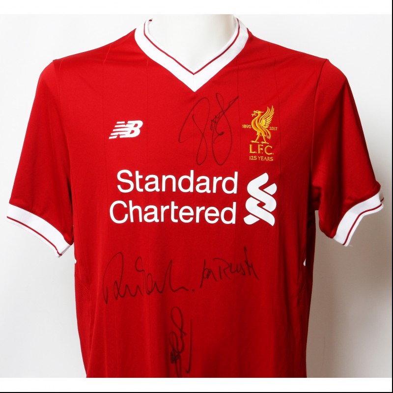 Official LFC 125 "The Greatest" Shirt Signed by Gerrard, Rush, Barnes and Fowler 