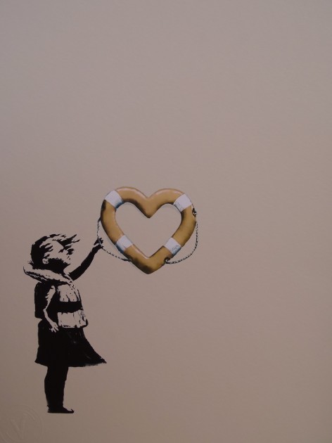 Banksy x Post Modern Vandal "Girl With Heart Shaped Float" Gold edition 