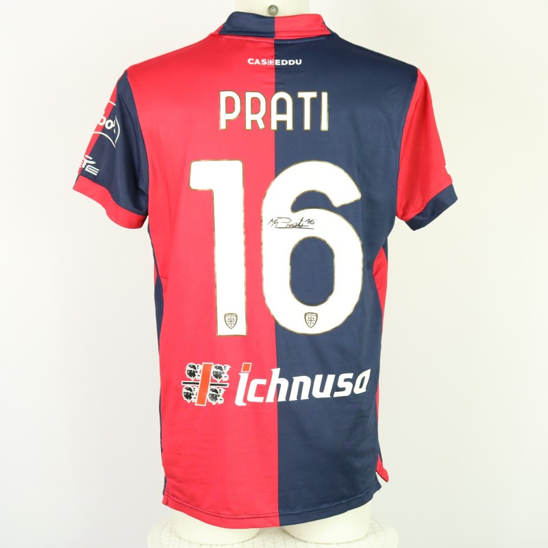 Prati's Unwashed Signed Shirt, Cagliari vs Hellas Verona 2024 "Keep Racism Out"
