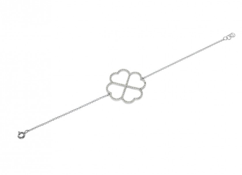 Ginger Gioielli Silver Bracelet with Zircon Four-Leaf Clover