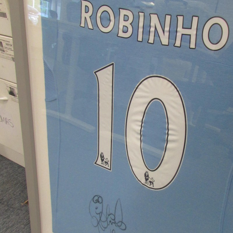 Framed Manchester City 09/10 Home Shirt Signed by Robinho