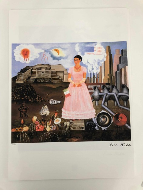 "Self-portrait on the Borderline Between Mexico and the United States" Frida Kahlo Signed Offset Lithograph