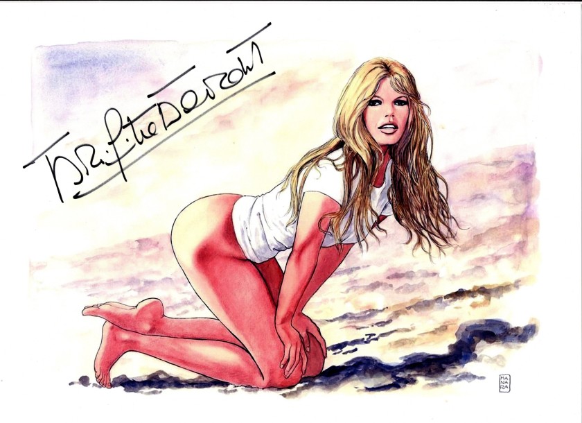 Milo Manara print signed by Brigitte Bardot