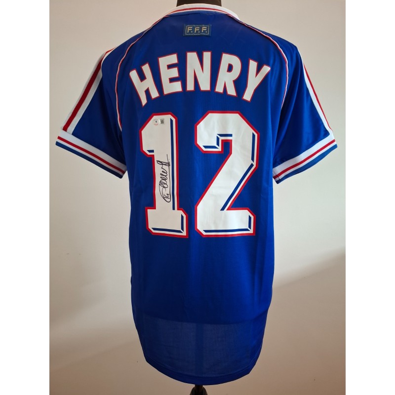 Maglia replica firmata di Thierry Henry per i Mondiali di calcio 1998