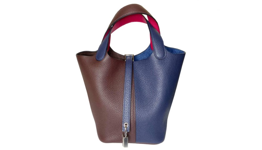 Hermes Brown Blue Fuchsia Casaque Picotin 18 Bag