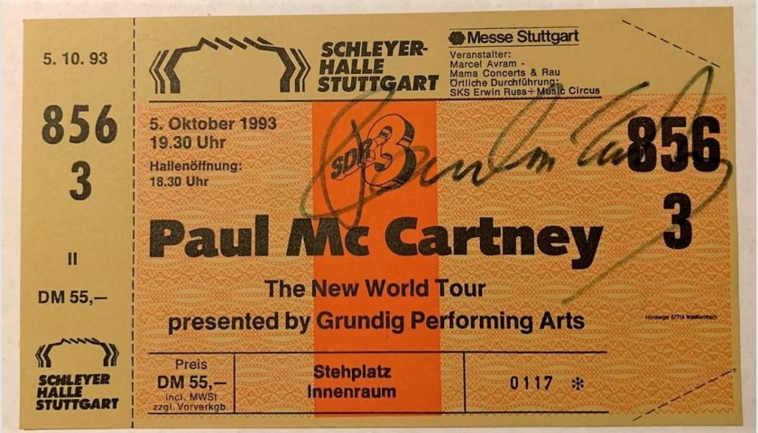 Paul McCartney Signed Concert Ticket, 1993 