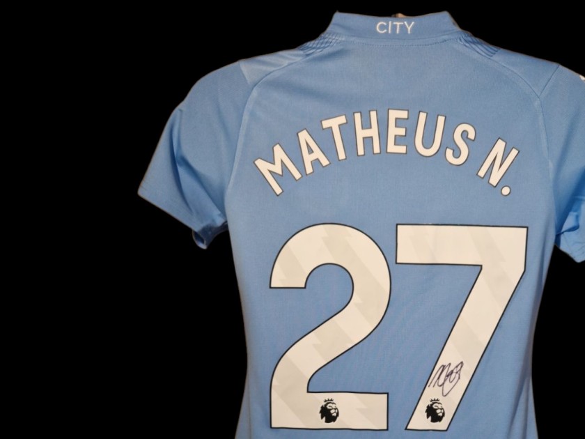 Matheus Nunes Signed Manchester City 2023-24 Official Home Football Shirt