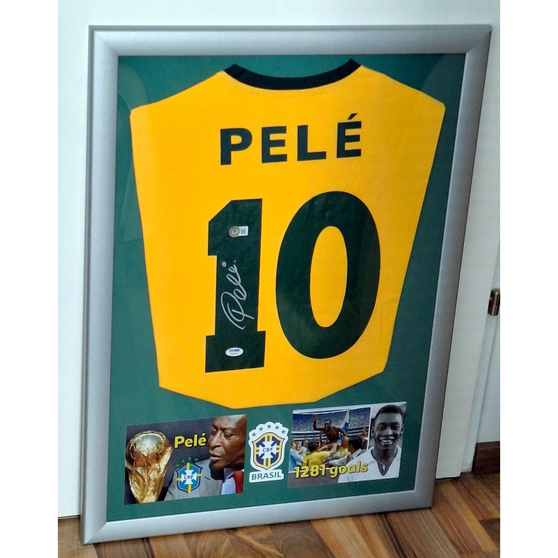 Pele's Brazil Signed And Framed Home Shirt