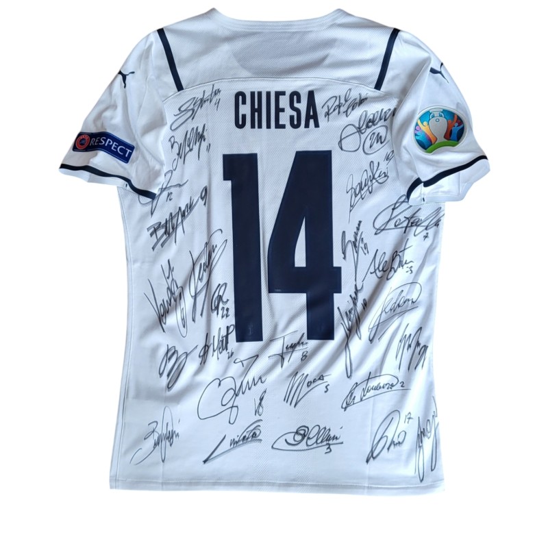 Barella's Italy vs Belgium Match-Issued Shirt, Euro 2020 - Signed by the Team